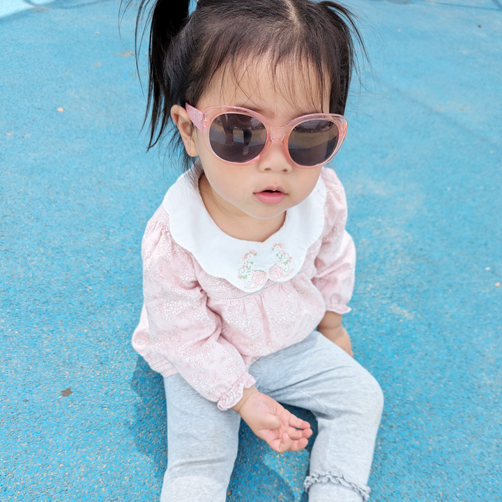 LITTLE QUEEN - Small Kids Cat Eye/Oval Pink Glitter Fashion Sunglasses 3-8Y - Harper and Harley