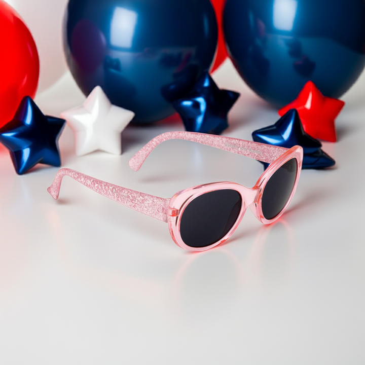LITTLE QUEEN - Small Kids Cat Eye/Oval Pink Glitter Fashion Sunglasses 3-8Y - Harper and Harley